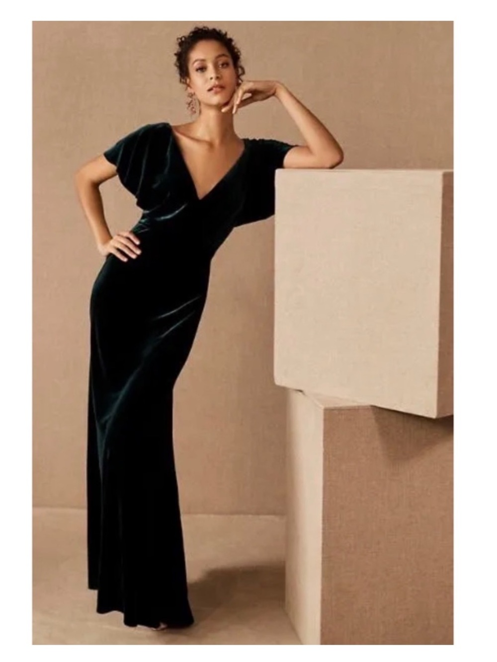 Jenny Yoo Velvet Maxi Dress in Dark Green
